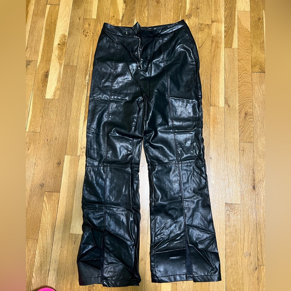 Papermoon black leather pants with slits on legs